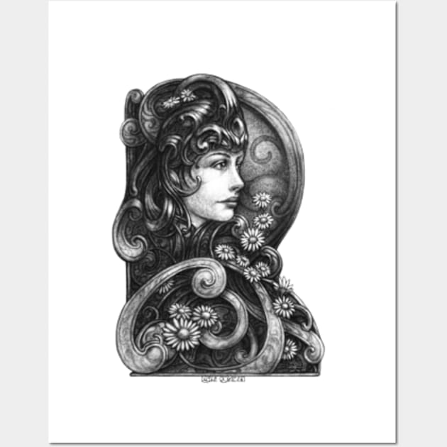 Bloom - Art Nouveau Floral Portrait Wall Art by Damjan_Gjorgievski